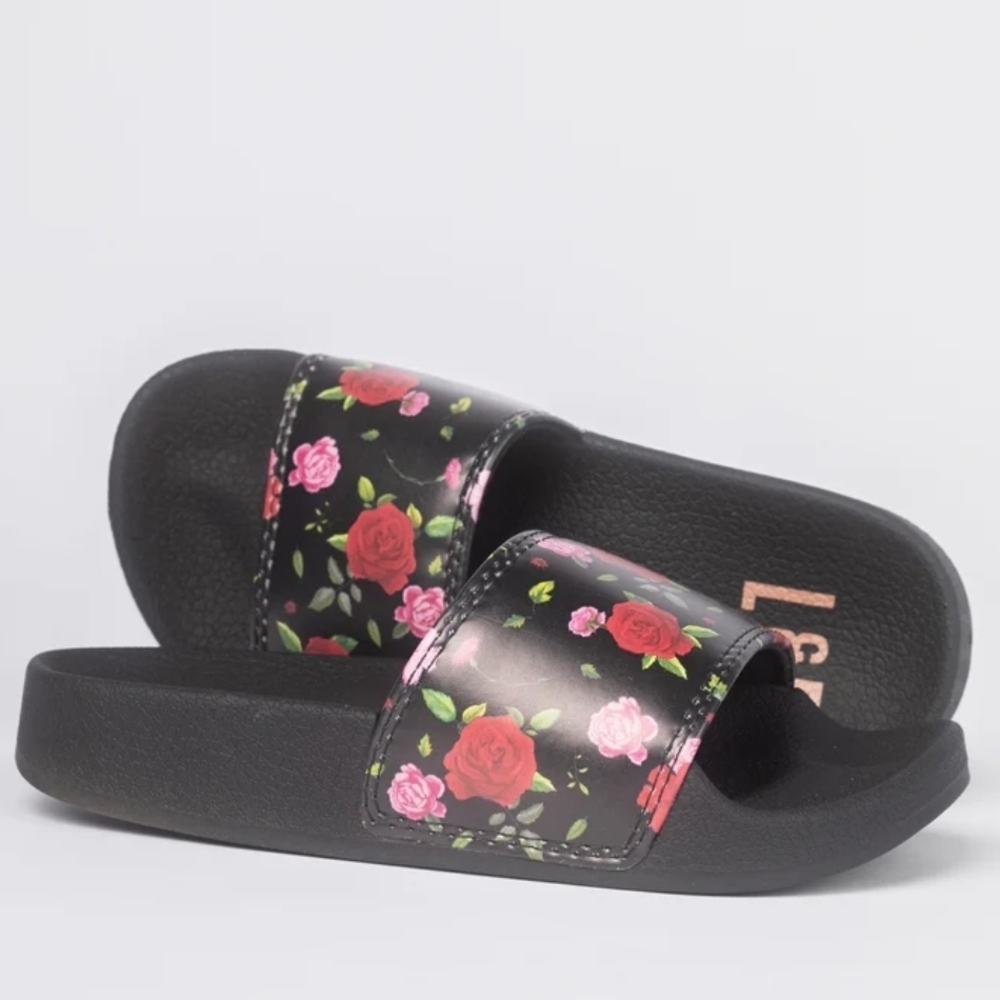 L&P‎ Size Junior 5 NEW Girl's Black and Pink Floral Sandals